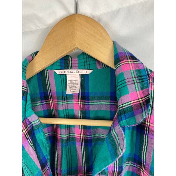 Victorias Secret Womans Plaid Short Sleeve Button Up Sleep Flannel Shirt Size S - Picture 3 of 4